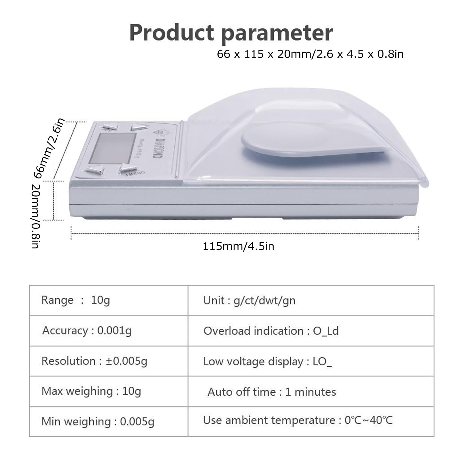Balance de milligramme numérique, 10g/0.001 Balance électronique de bijoux avec éplucheur et poids haute précision pour la mesure