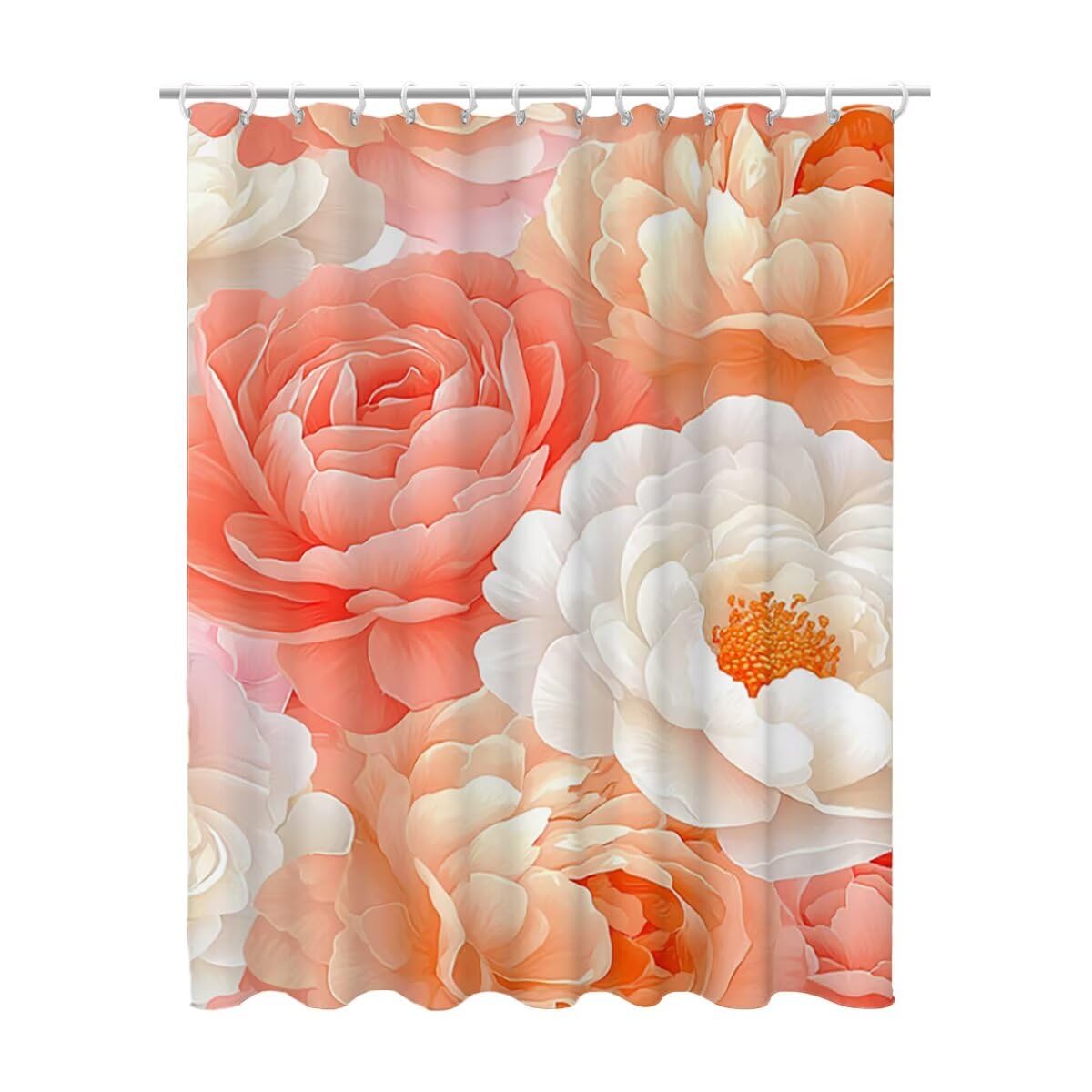 Duschvorhang 240x200 cm, Duschvorhang Rosa Muster, Blumen Shower Curtains mit 12 Plastik Duschrollo Haken, Duschvorhänge mit Gewicht Waschbar Wasserdicht Stoff Polyester für Badewanne Badezimmer -3371