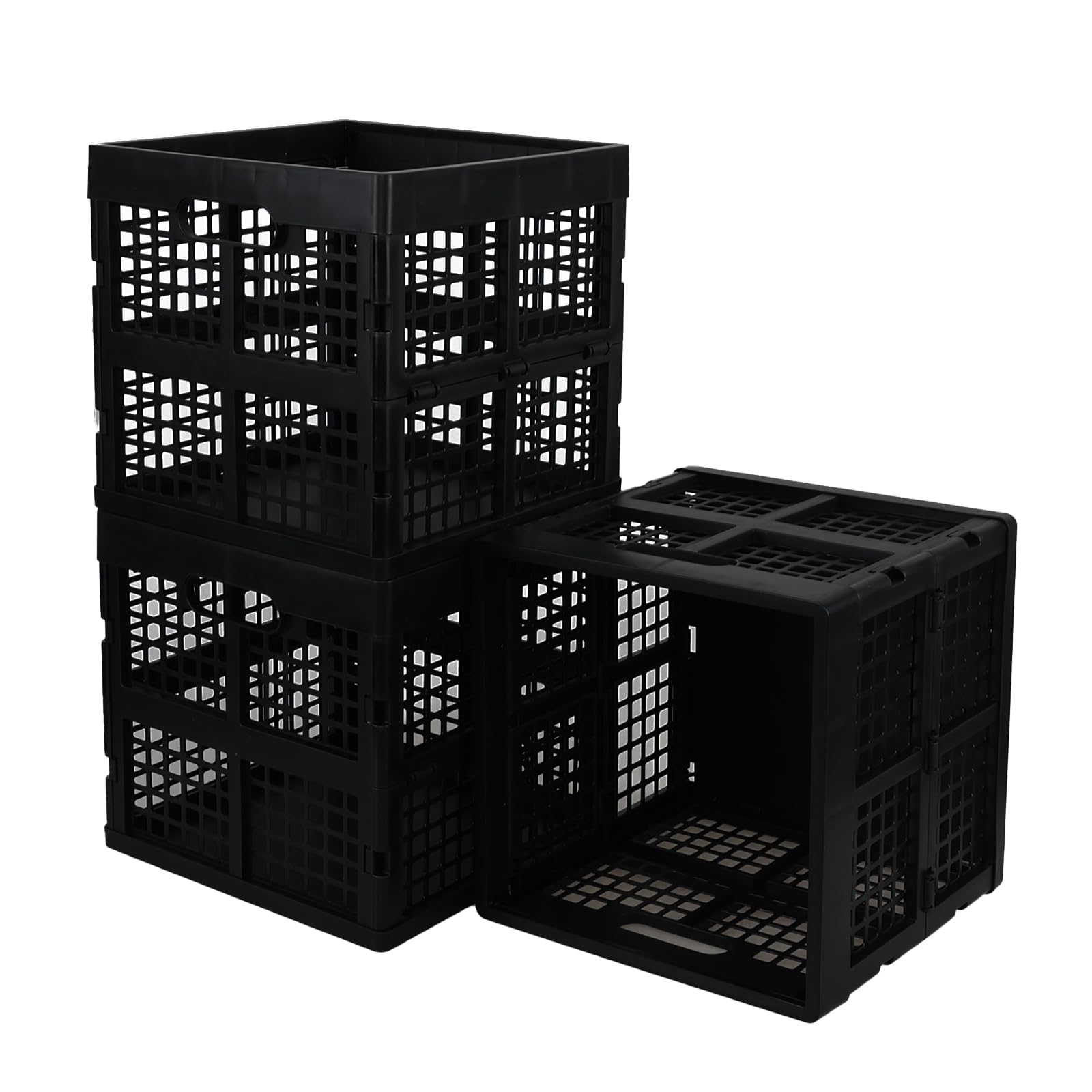 Asking Cassette pieghevoli in plastica da 22 l, confezione da 3 casse pieghevoli, scatola portaoggetti a cubo, colore nero