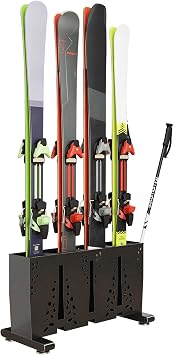 TOCRETOARE Heavy Duty Metal Ski Storage Rack, 4 Pair Freestanding Steel Ski Holder, Floor Stand Ski Organizer Rack, Snowboard Floor Stand Organizer for Garage and Home
