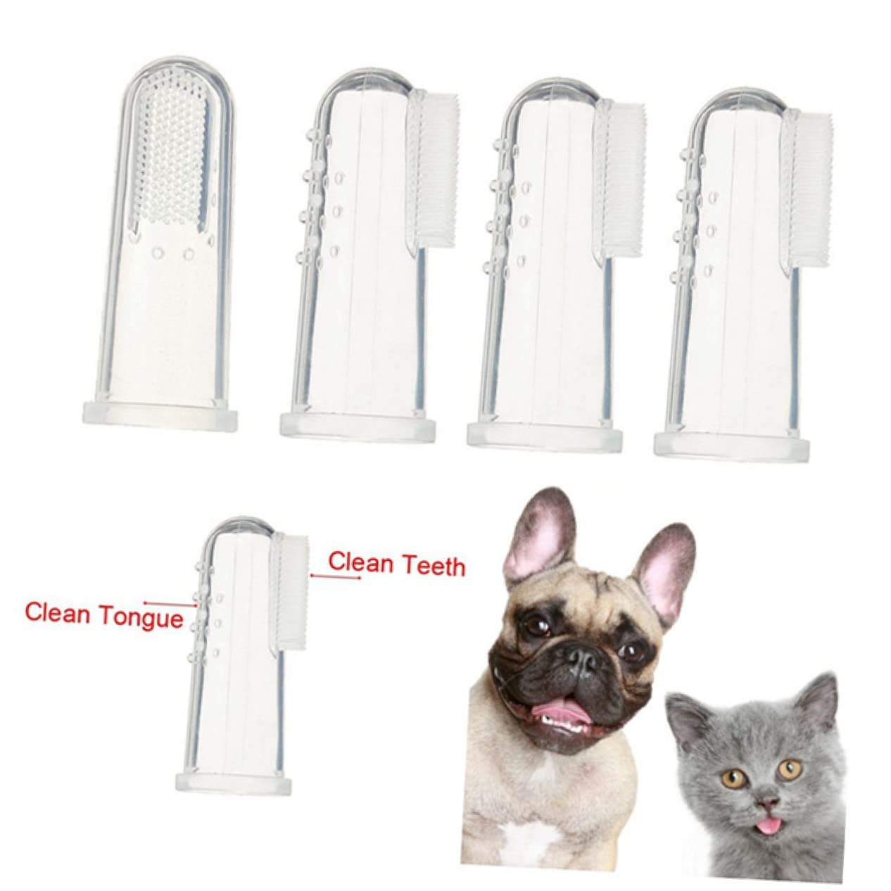BESPORTBLE 4pièces Brosse Dents Pour Animaux Silicone Souple Doigt Nettoyage Dentaire Chiens Chats Petits Et Grands