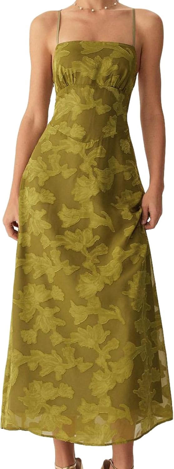 RIHOAS Women's Floral Maxi Dresses Summer Spaghetti Strap Cocktail Party Wedding Guest Dress Tie Back Sundress