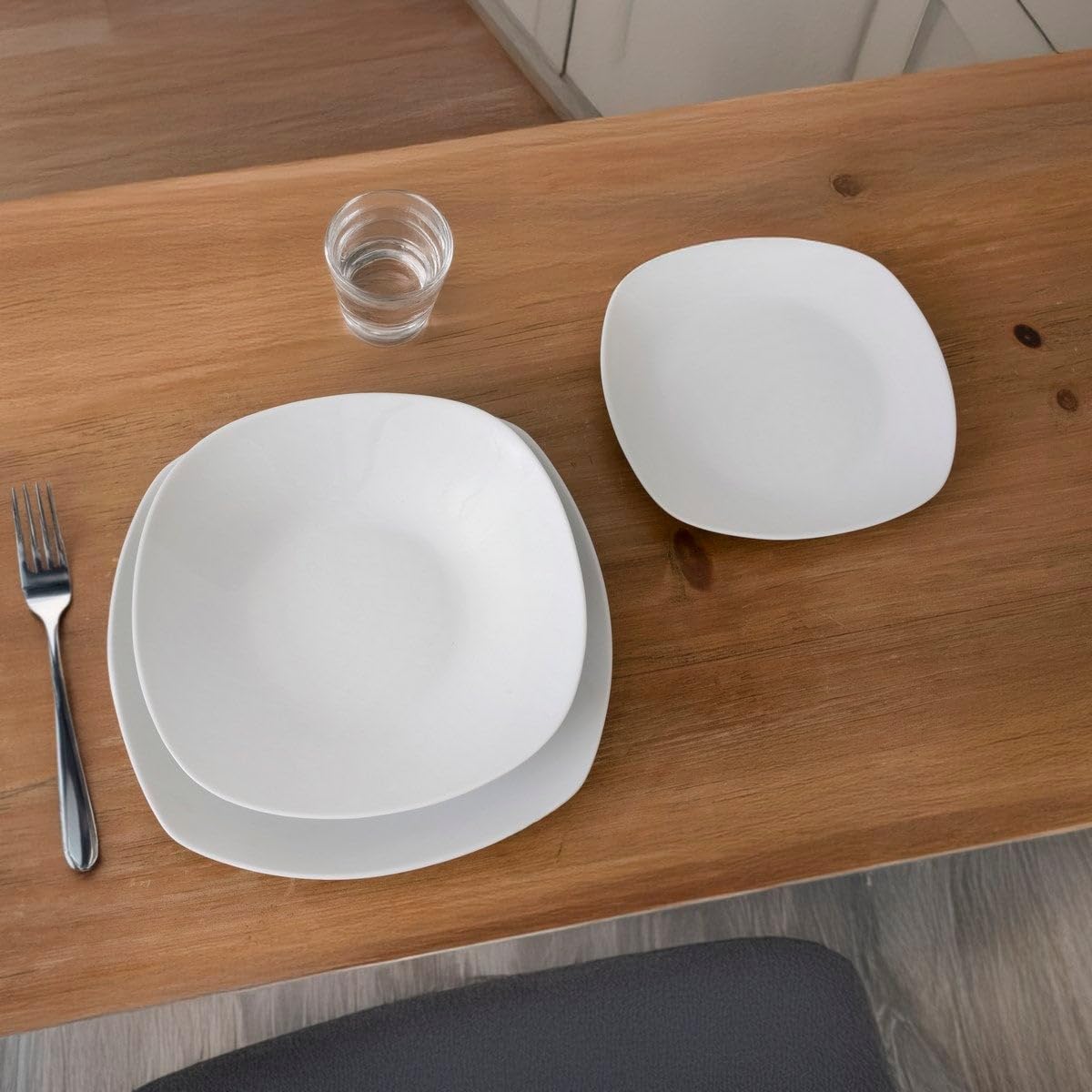 UNIMASA - Juego de 12 platos hondos cuadrados blancos de porcelana de 21,5 cm. Configura tu vajilla completa moderna para 12 personas a tu gusto