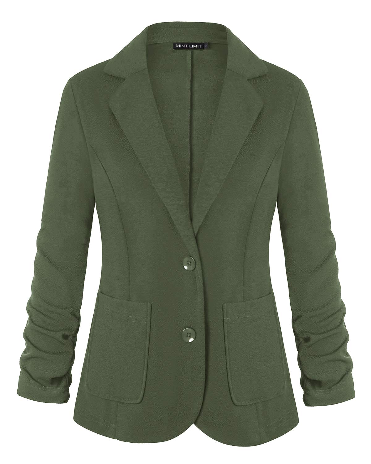 MINTLIMIT Womens Notched Lapel Pockets Button Work Office Blazer Jacket Suit (Army Green,Size M)