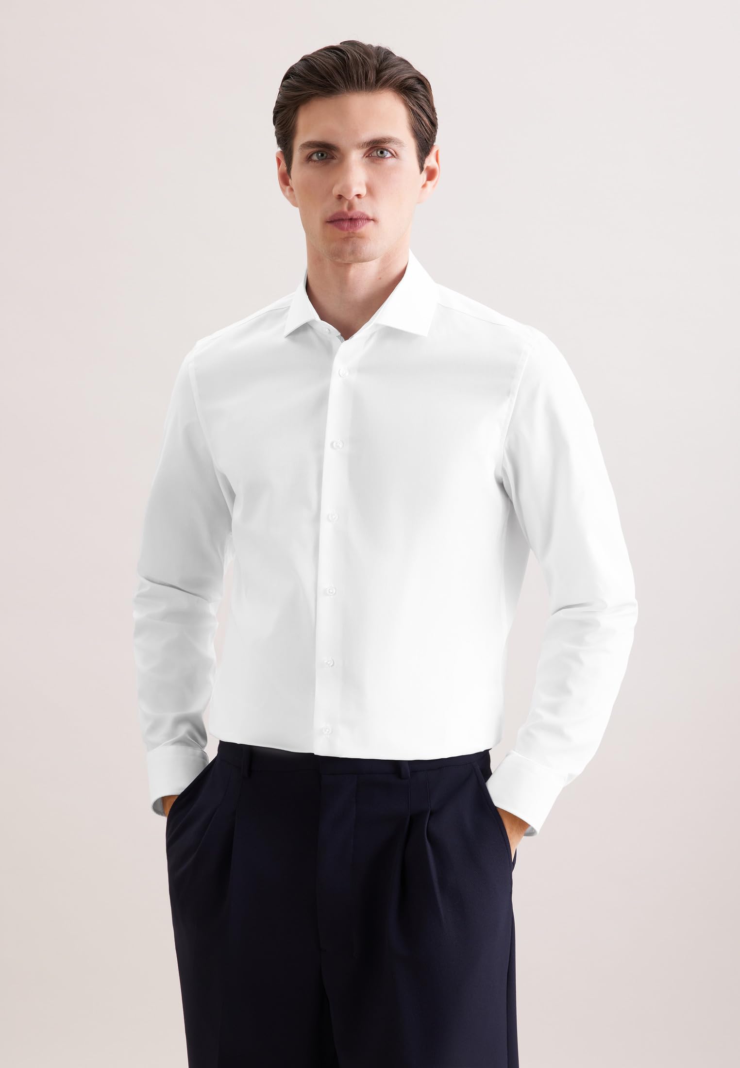 Seidensticker Męska koszula slim fit z długim rękawem popelina, biały, 40