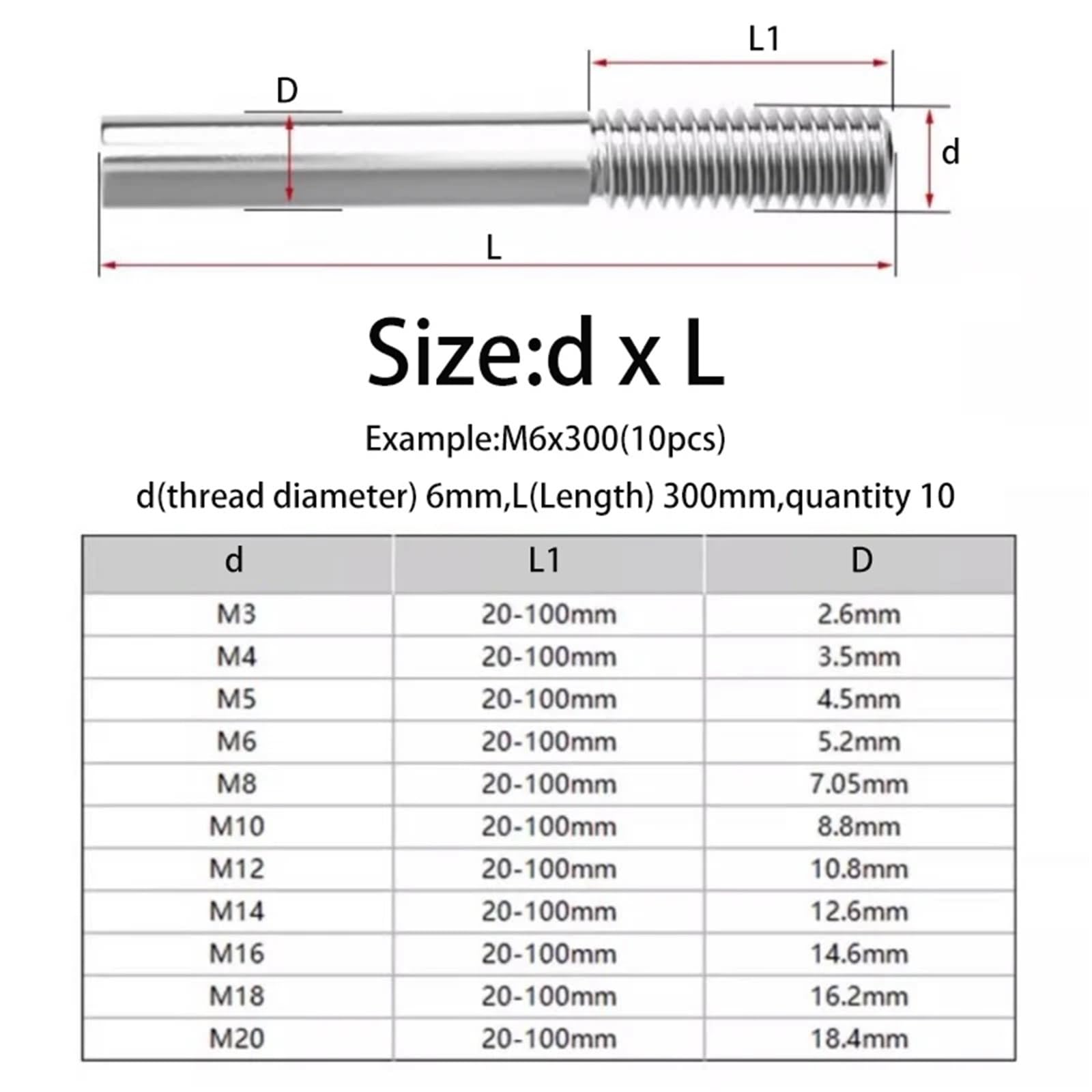Gewindestange mit beidseitigem Gewinde, Gewindestange aus Edelstahl 304, M3, M5, M6, M8, verschiedene Längen, 50 mm, 450 mm, mehrere Größen(350mm,M8-10PCS)