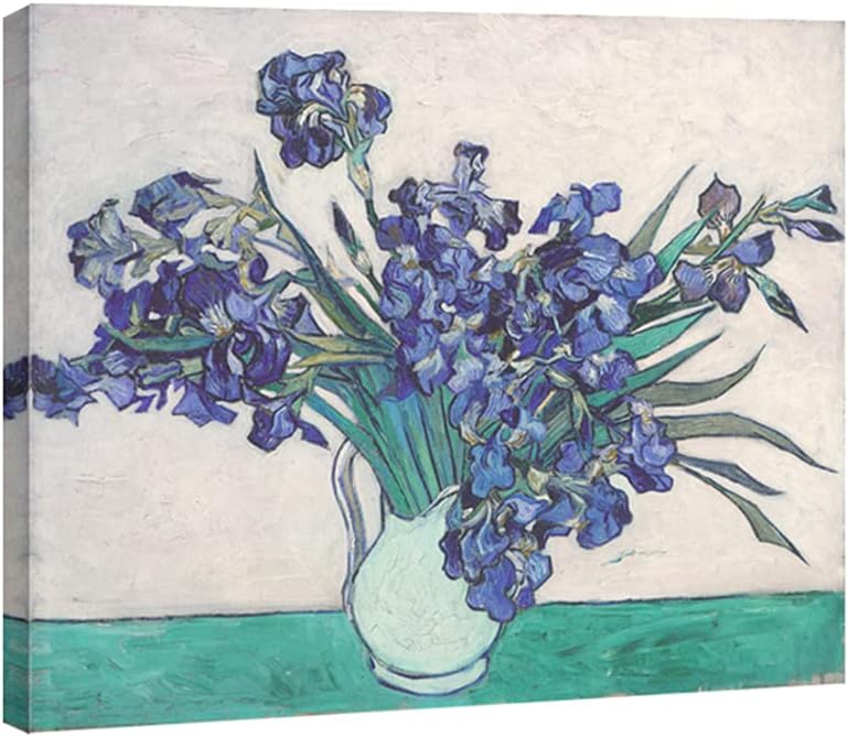 Wieco Art Irises by Van Gogh Famous Floral Oil Paintings Reproduction Modern Wrapped Giclee Canvas Prints Blue Flowers Pictures on Canvas Wall Art for Living Room Bedroom Home Office Decorations