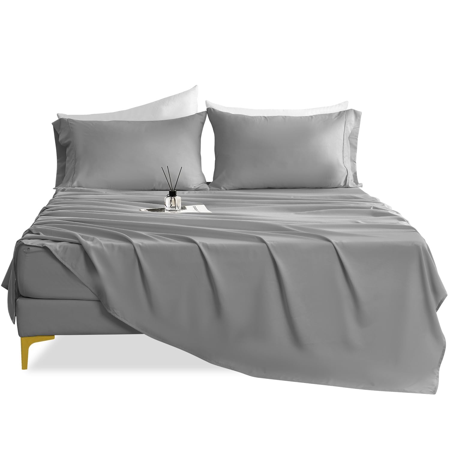CozySmile Queen Sheet Set - 4 Piece Silky Soft Breathable Bed Sheet Pillowcase Set 16 Deep Pocket Hotel