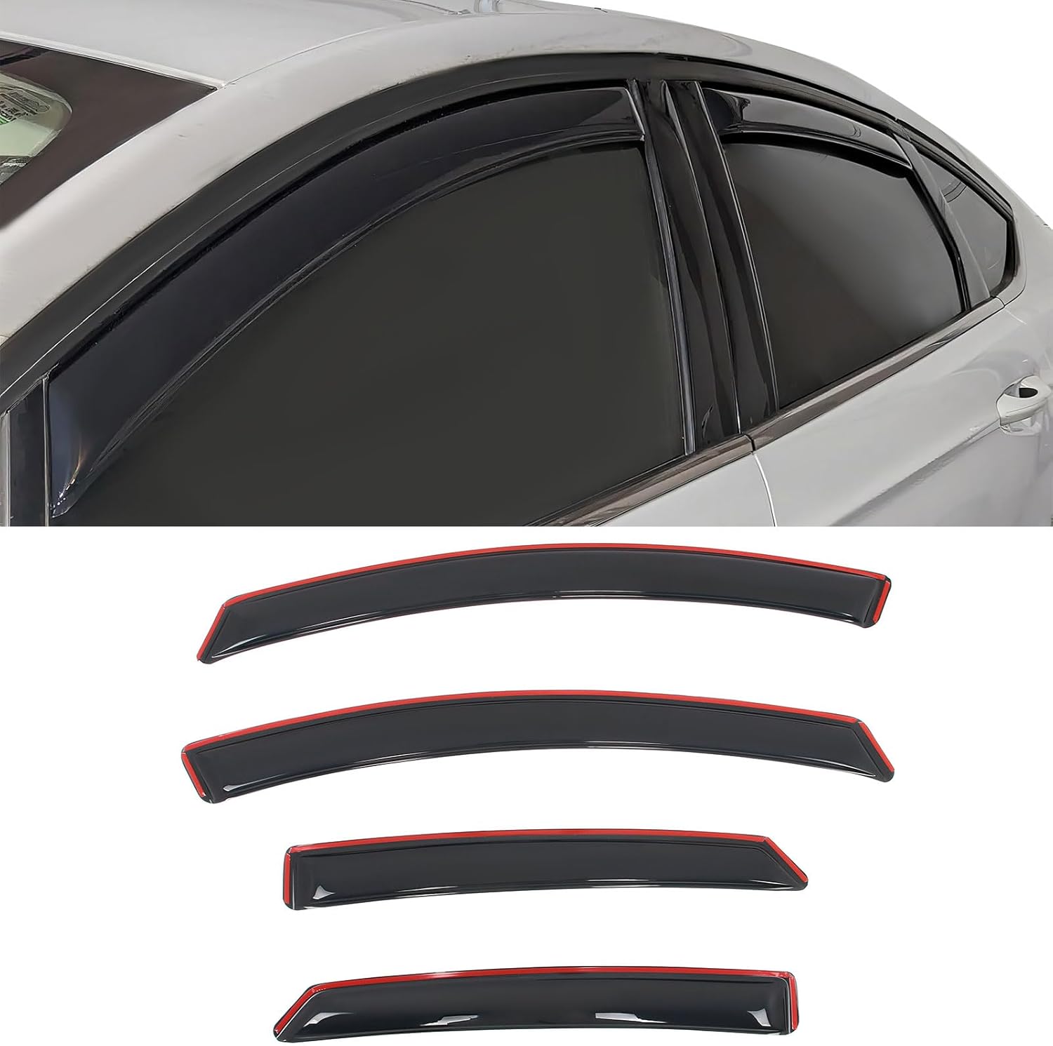 IKON MOTORSPORTS in Channel Window Visors Compatible with 2013-2020 Ford Fusion, Slim Style Acrylic Smoke Rain Guards, Side Window Wind Deflectors 4PCS
