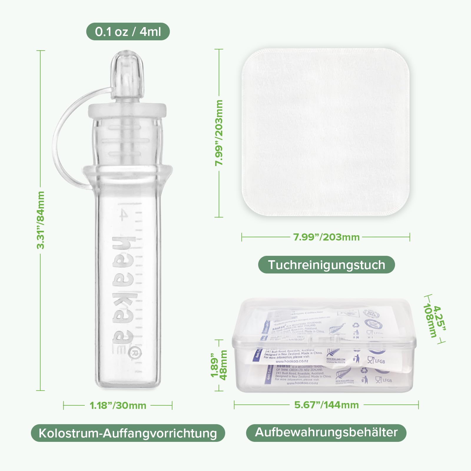 haakaa Silikon Kolostrum Sammler & Milchauffänger Set, BPA-frei, Wiederverwendbar, Mit Baumwoll-Reinigungstuch, Etikettenaufklebern und Aufbewahrungsbox, 4 ml/6 Stück