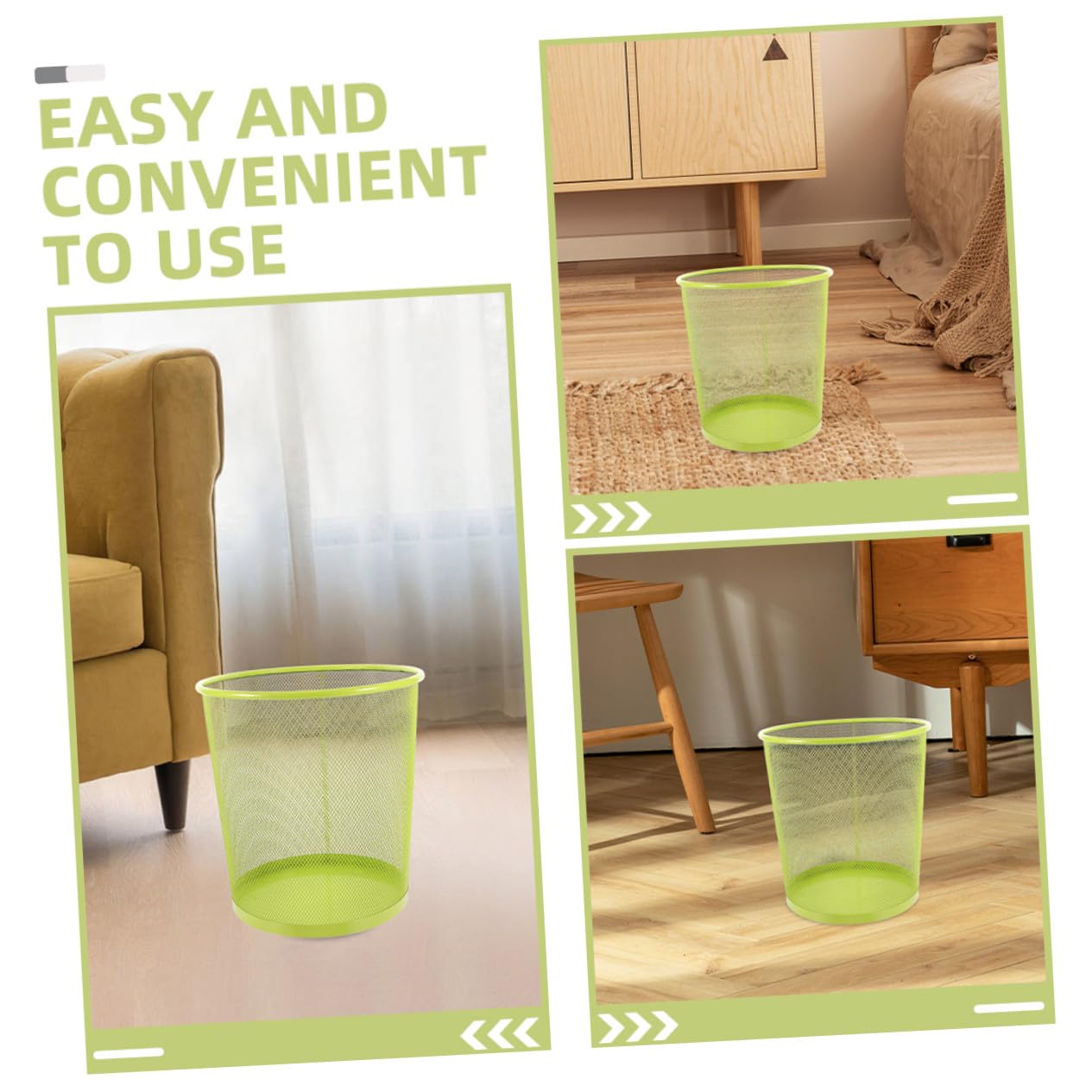 Large Green Metal Mesh Trash Can Sturdy Wire Waste Bin for Kitchen Bathroom Office Home Use Space-Saving Decorative Rubbish Container