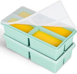 Silicone Freezer Trays with Lids - 1 cup soup freezer container large ice cube molds - with Reinforced Steel Ring Top, Silicone Freezer Containers, Freeze and Store Soups, Sauces, Leftovers-2 Packs