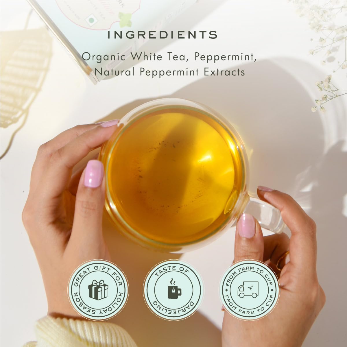 Makaibari Holiday Edition : White Peppermint Bark | Premium White Tea | Anti-Oxidants, Immunity Booster, Low Caffeine | Supports Healthy Skin | Tin Caddy | 50g 1