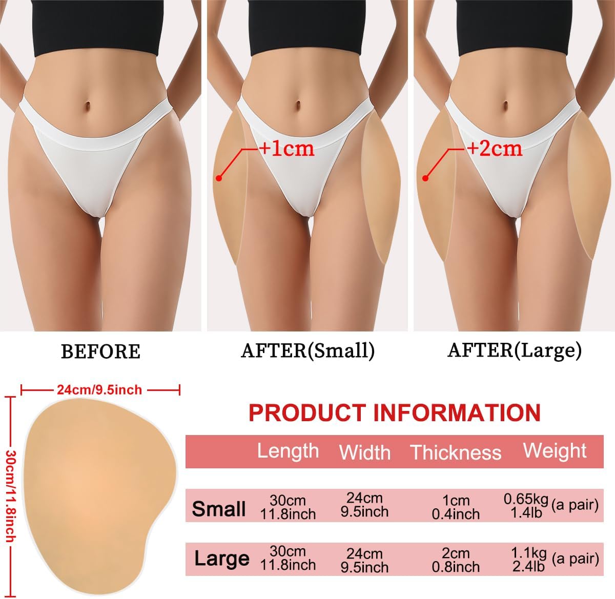 NSSZNUS 2PCS Adhesive Silicone Hip Pads for Women Sticky Butt Pad Realistic Hip Dip Shapewear for an Instant Hourglass Figure