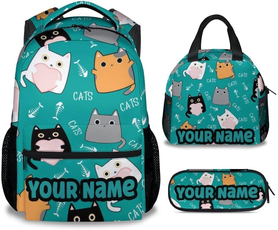 Cat Backpack for Cat Lovers - 16 Inches Aesthetic Backpacks for Kids - Dark Blue Portable Bookbag for Primary School