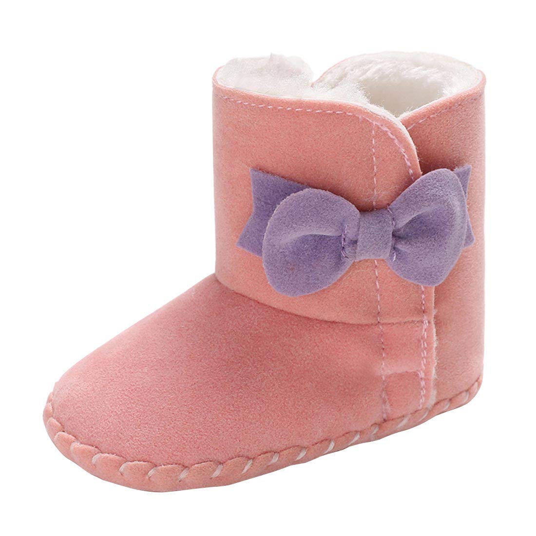 YIBLBOX Baby Soft Sole Bow Anti-Slip Mid Calf Snow Boots Warm Winter Infant Prewalker Toddler Booties