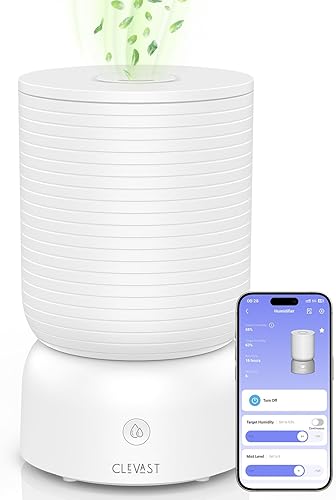 CLEVAST Humidificadores inteligentes para dormitorio, humidificador de llenado superior de niebla fría de 1 galón4 litros con difusor de aceite