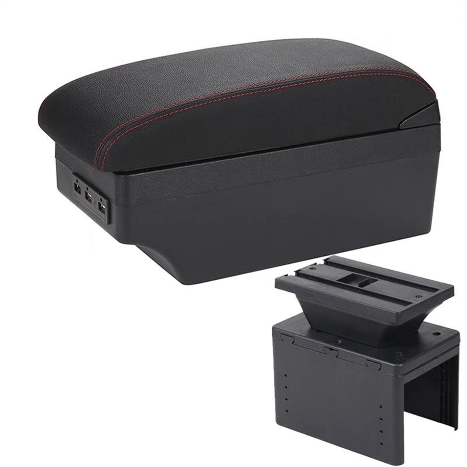 NOHEEU Car Armrest Interior Parts Center Console Box Storage Accessories For Hyundai I20 2021 2022(A1 Black red 7USB)