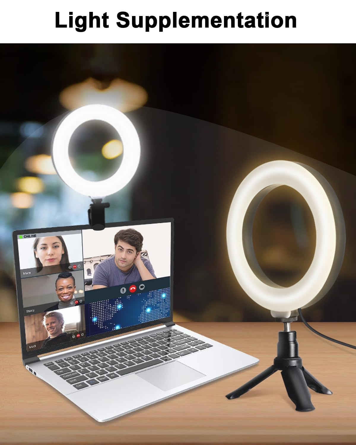 Zoeley Anillo de luz LED, Aro de Luz con Pinza y Trípode 3 Colores Modo 10 Brillos Regulables 360°Rotación Luz de Video Profesional para Zoom Call TikTok, Maquillaje Iluminación de Cámara de Red