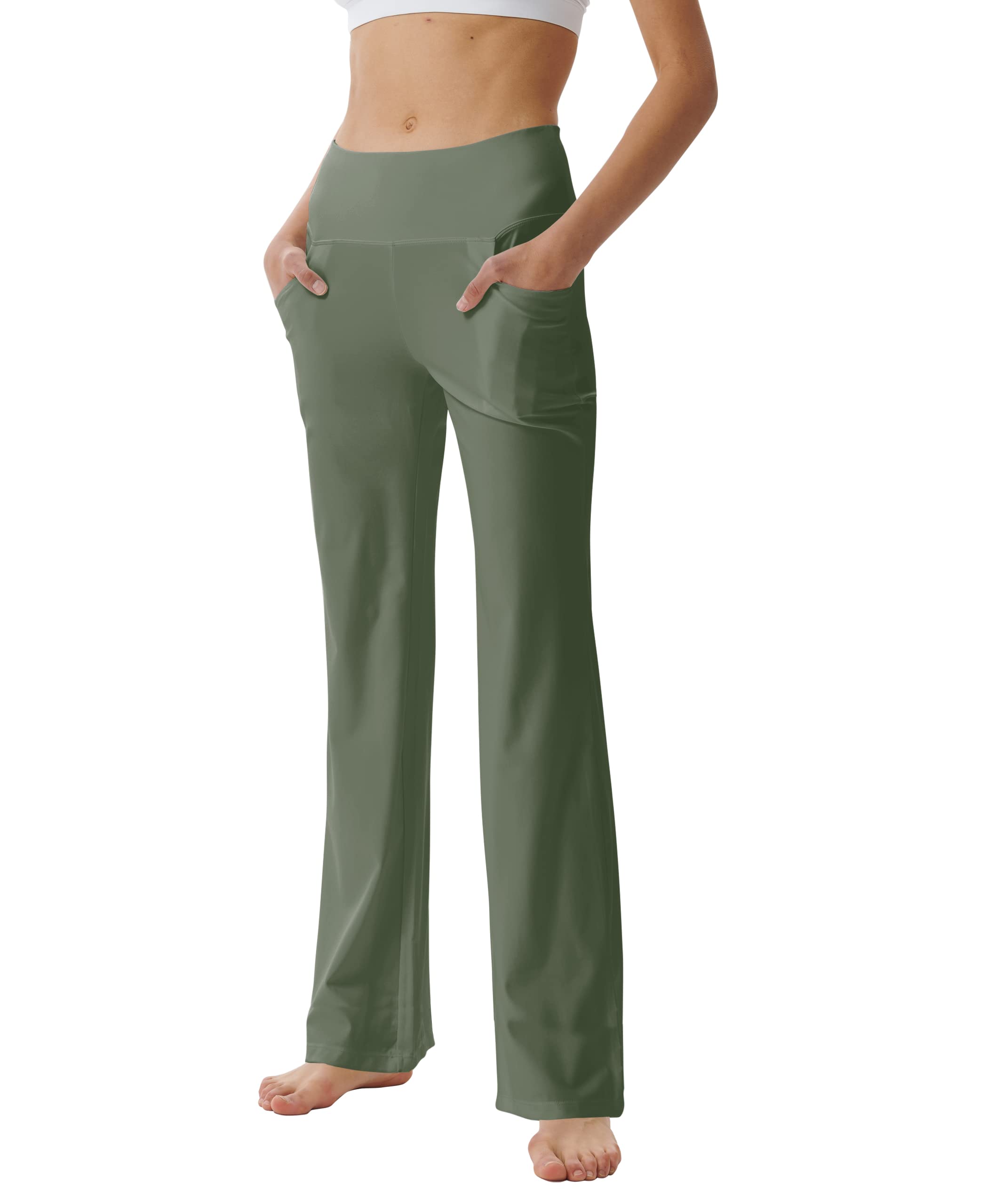 LaiEr Pantaloni da Yoga da Donna con Tasche a Vita Alta Svasata Bootleg Yoga Pantaloni da Allenamento con Tasche Laterali