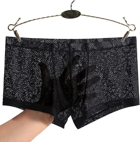 Men's Low Rise Lace Floral Underwear Transparent Bulge Pouch Underpants Sexy Ice Silk Boxer Briefs Sheer Panties3