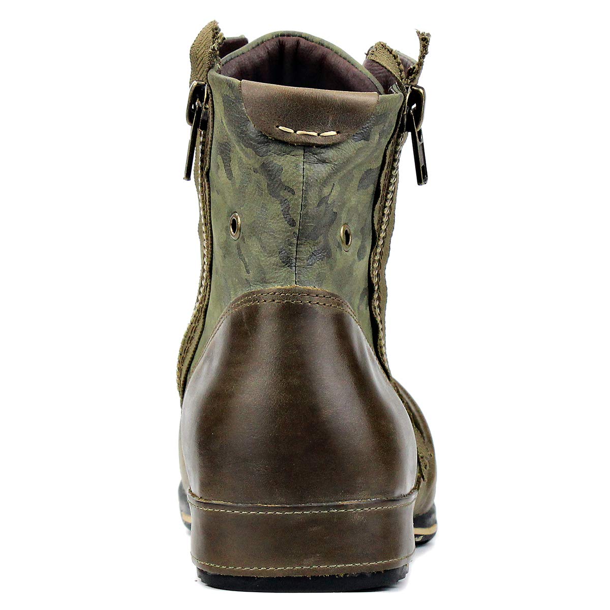 OSSTONE Herren Stiefel aus Rindsleder Lederstiefel mit Gummisohle Biker Boots mit Reißverschluss Männer Stiefeletten OS-5008-8-Green-DE