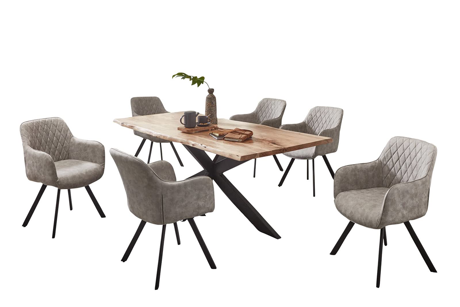 SAM Esstisch Salerno 180x90 cm Akazie Natur Baumkante Spider schwarz