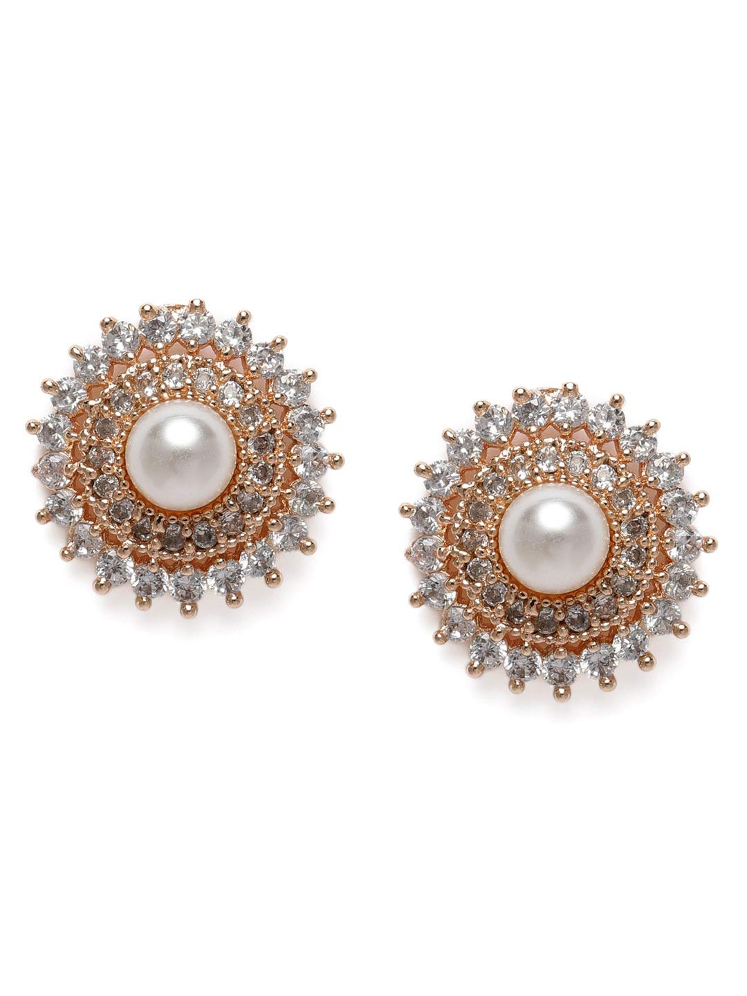 Zaveri Pearls Rose Gold Cubic Zirconia & Pearl Contemporary Brass Stud Earring For Women-ZPFK10094 (B08YX1HWK6) Amazon Price History, Amazon Price Tracker