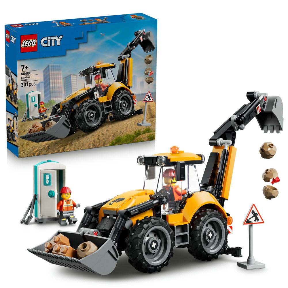 LEGO City Żółta koparko-ładowarka, zabawka konstrukcyjna dla dziecka w wieku od 7 lat, zestaw dla miłośników maszyn budowlanych, pomysł na prezent dla chłopca lub dziewczynki 60480