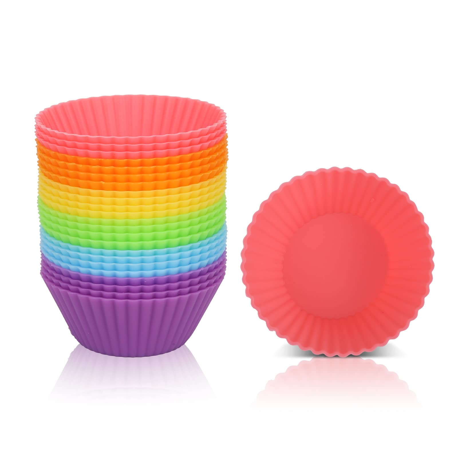 SUPER KICHEN Mini Molde de Silicona para Reposteria, Reutilizables Moldes Magdalenas, Antiadherente Freidora de Aire Bandejas Horno para Muffins, Cupcake, Forro Freidora de Aire- Pack de 24