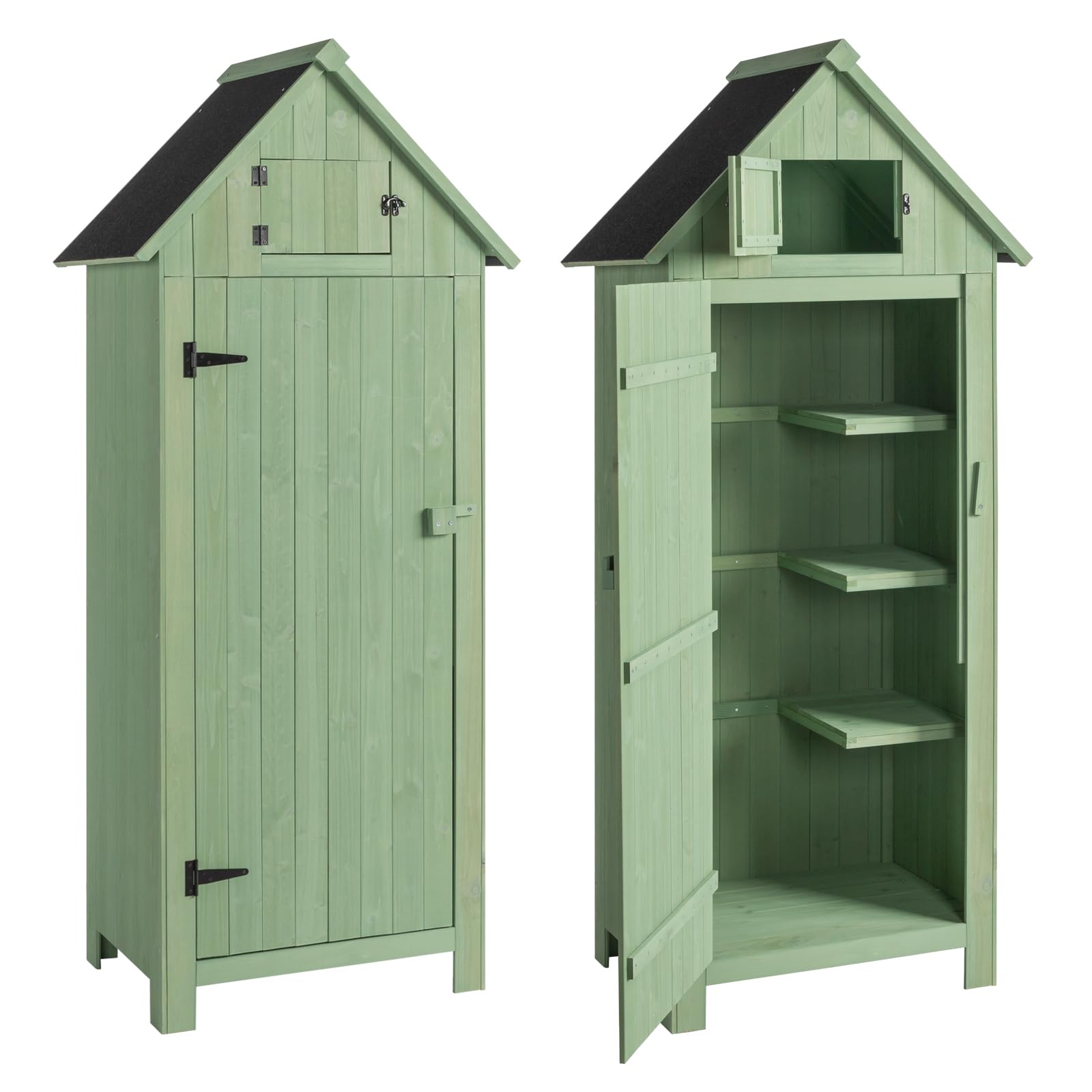 Wooden Garden Shed with Single Door and Slope Roof, Outdoor Storage Shed, Waterproof Utility Wooden Lockers, 77 x 54.3 x 179 cm, Wood Color — view 9
