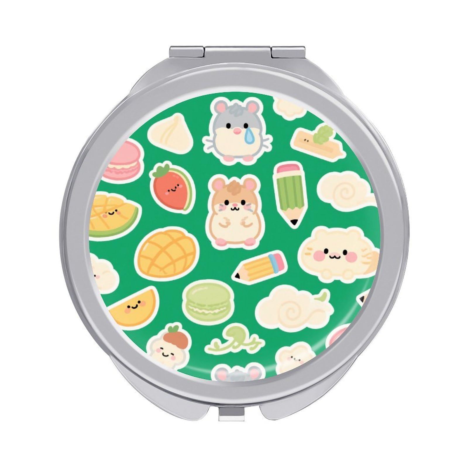 Fekiloot Style Green Hamster Fruit Travel Makeup Mirror Handheld Compact Mirror Portable Pocket Mirror Double-Sided 1X/2X Magnifying For Handbag And Purses
