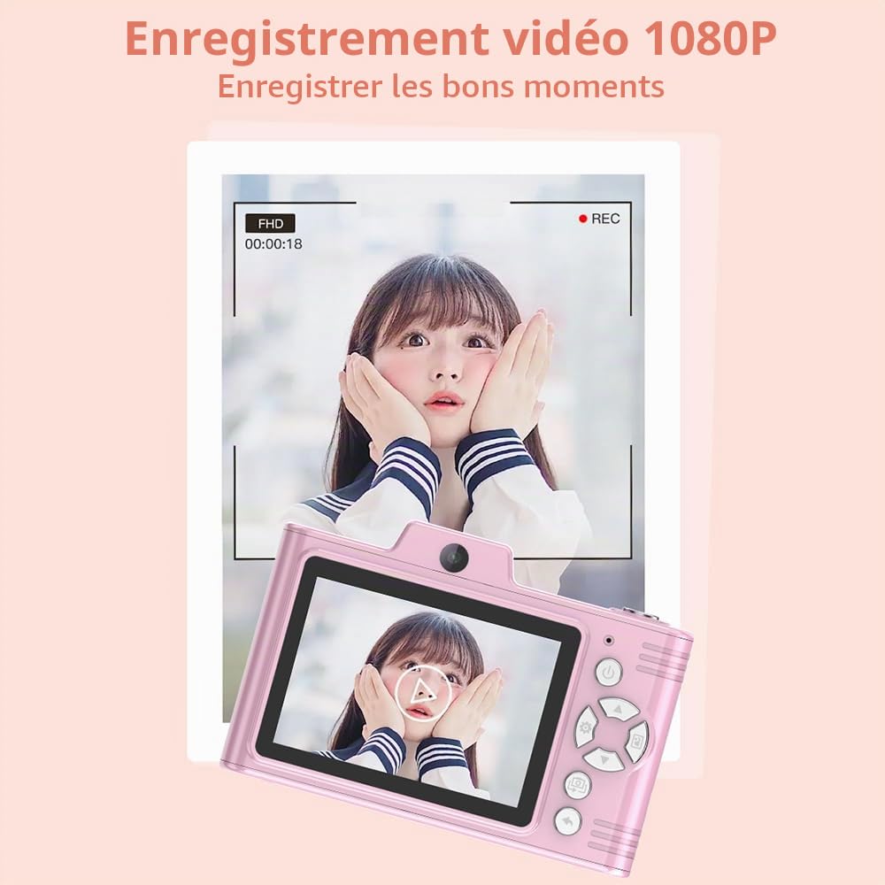 Andoer Appareil photo numérique compact rechargeable 1080P 48 MP avec zoom 8 x appareil photo numérique compact de 2,8 pouces pour débutants, enfants, adultes (bleu)