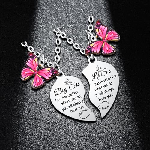 2PCs Big Sister Little Sister Heart Matching Pendant Necklace Big Sister Little Sister Gifts from Sister Christmas Birthday Gifts Butterfly Big Sister Little Sister Necklace Set Big Sister Gifts Big Sis Lil Sis Gifts Jewelry2