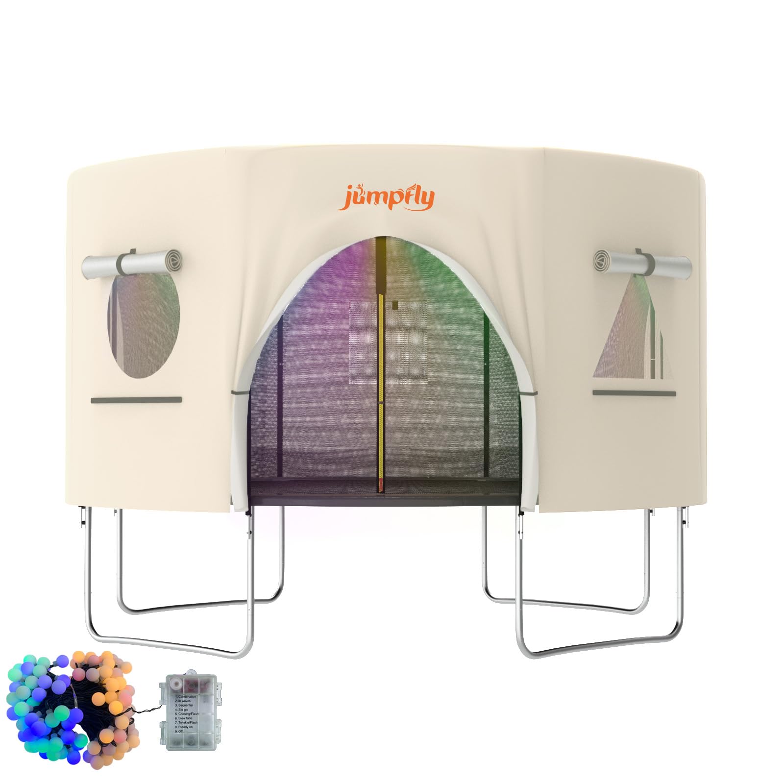 jumpfly 12FT Trampoline Tent for Kids(Tent Only),Fit for 8 Straight Poles Round Trampoline,Trampolien Shade Cover with LED Light,Outdoor Trampolien Accessories Canopy,Anti-Tear,Camping,Lightbrown