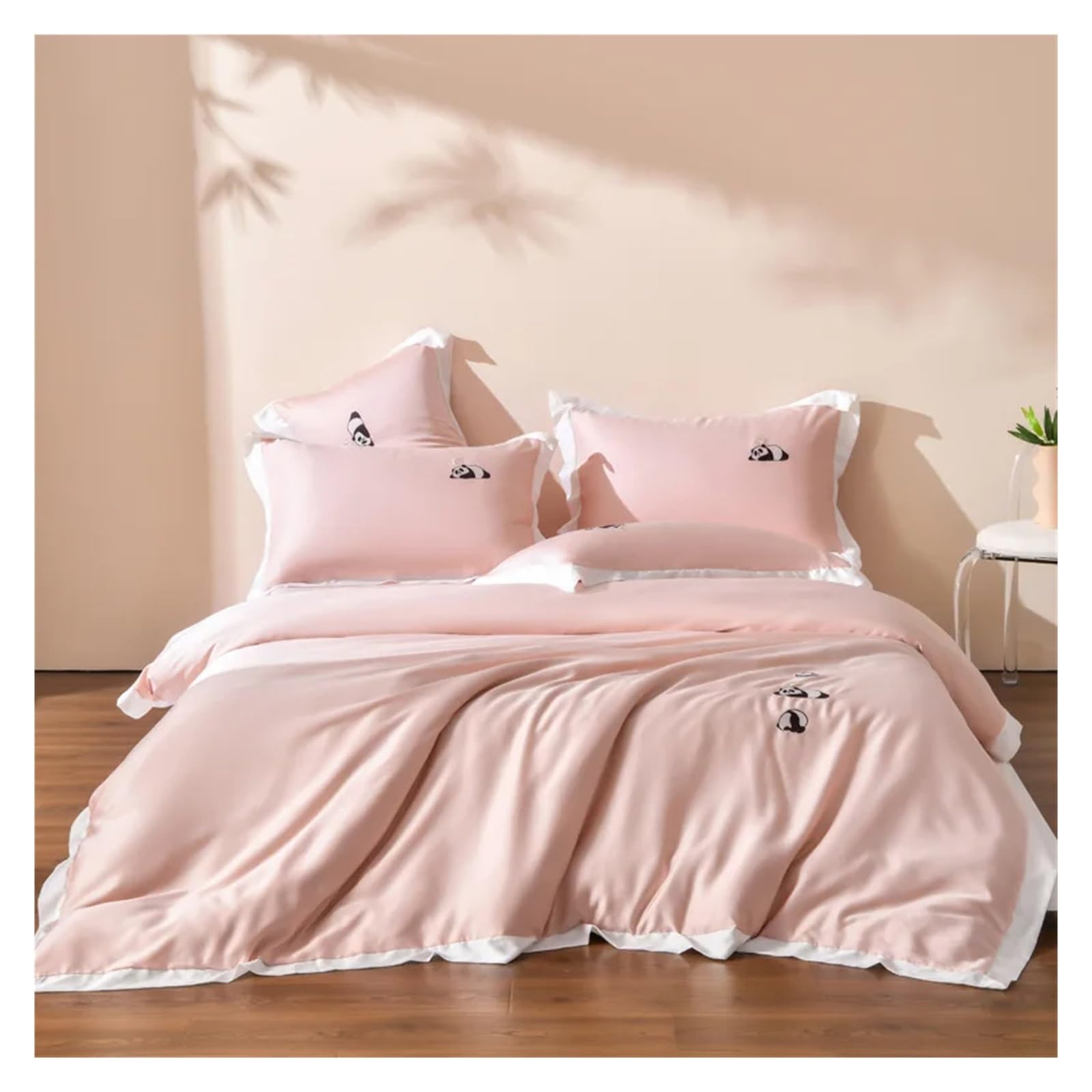 Sbcgfy C Solid Olor Lass Embroidery Four-Piece Bedding Silk Quilt Over,Otton Duvet, Zq-11042,-King Size 2.0M Bed 4Pcs