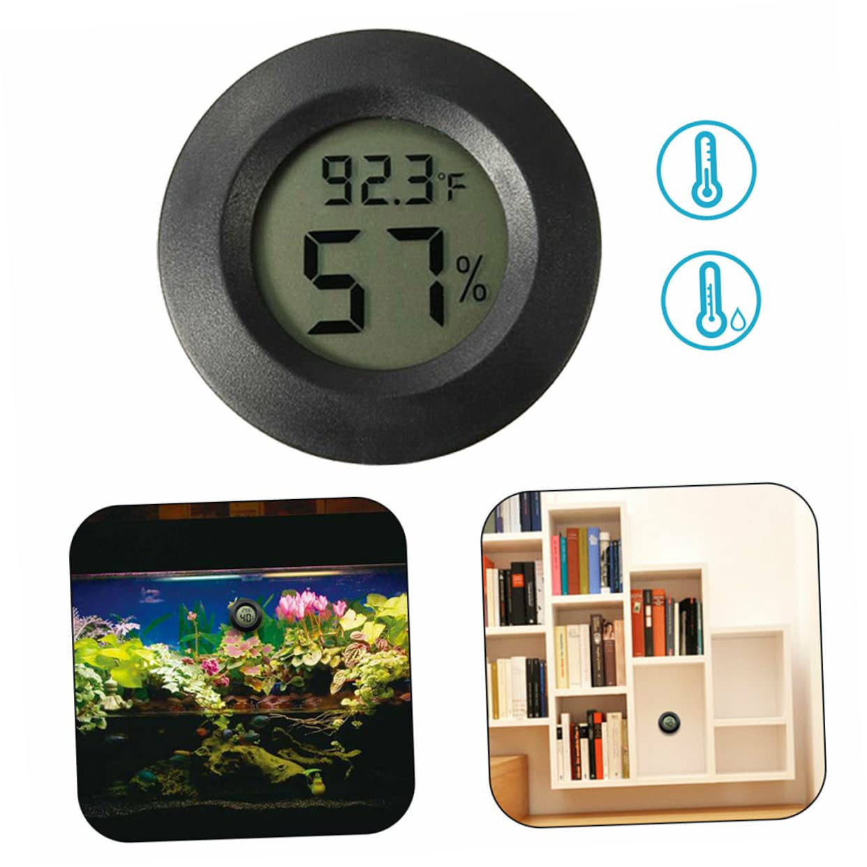 UPKOCH 3 Series Termómetro Terrario Higrómetro Digital Redondo Hogar Medidor De Humedad Medidor De Temperatura Del Acuario Monitor De Humedad Interior Black 4 Piezas*3