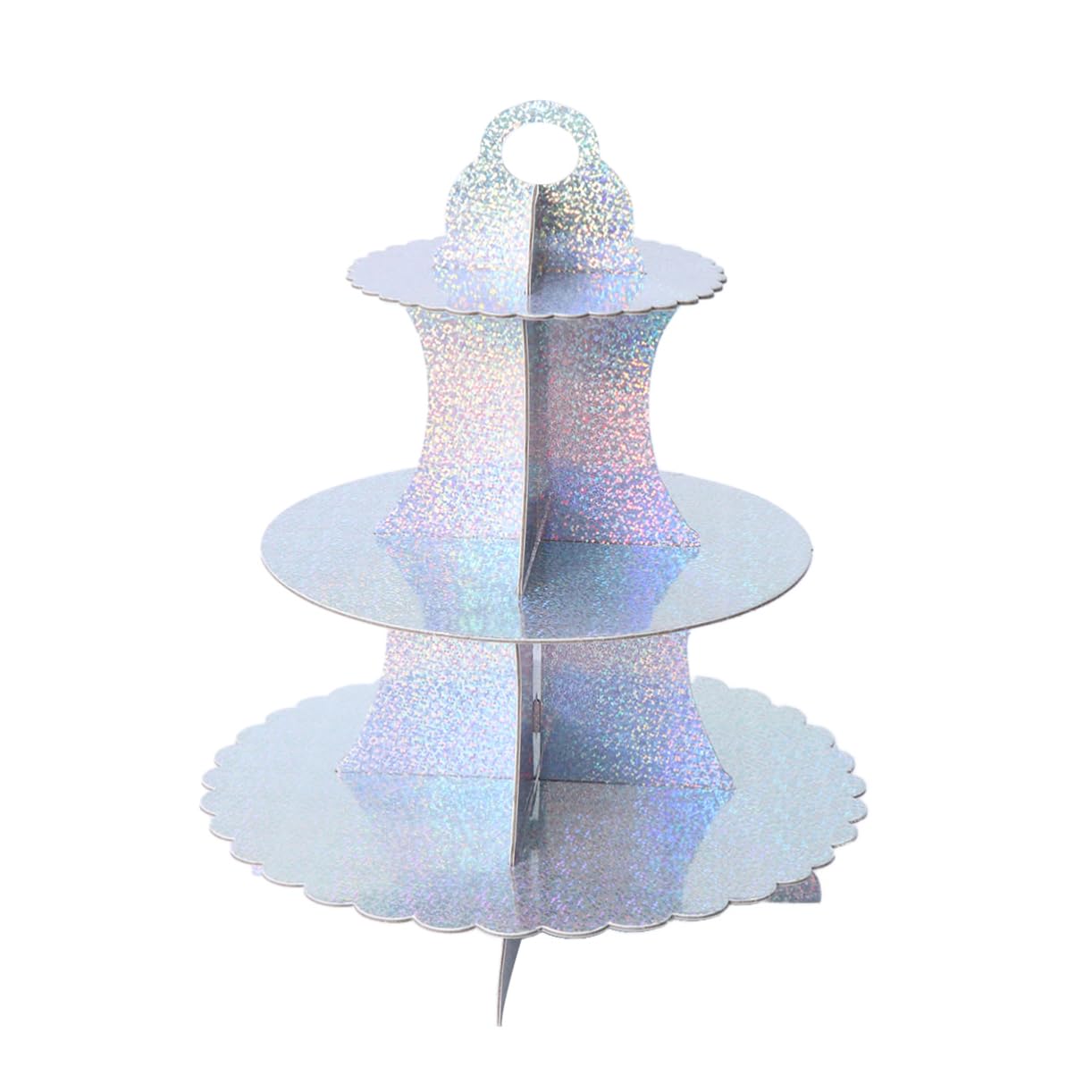 Cabilock Three Cake Display Stand with Shiny Paper Plates Elegant Dessert Rack for Birthday Parties Weddings and Afternoon Tea for Cupcakes Fruits and Treats