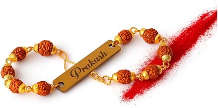 Thebaegift Personalized Rudraksh Rakhi With Name | With Name Customization | Rakhi Combo For Brothers | Best Raksha Bandhan Gift | Name Rakhi For Bhaiyya