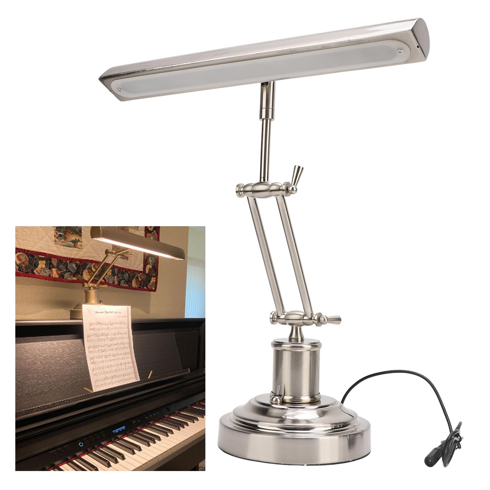 GOWENIC Lampada per Pianoforte retrò, Supporto per Lampada per Pianoforte retrò Dimmer a Tre Posizioni, Lampada per Pianoforte Pendente retrò Dal Design a Doppio Braccio, Lampada da