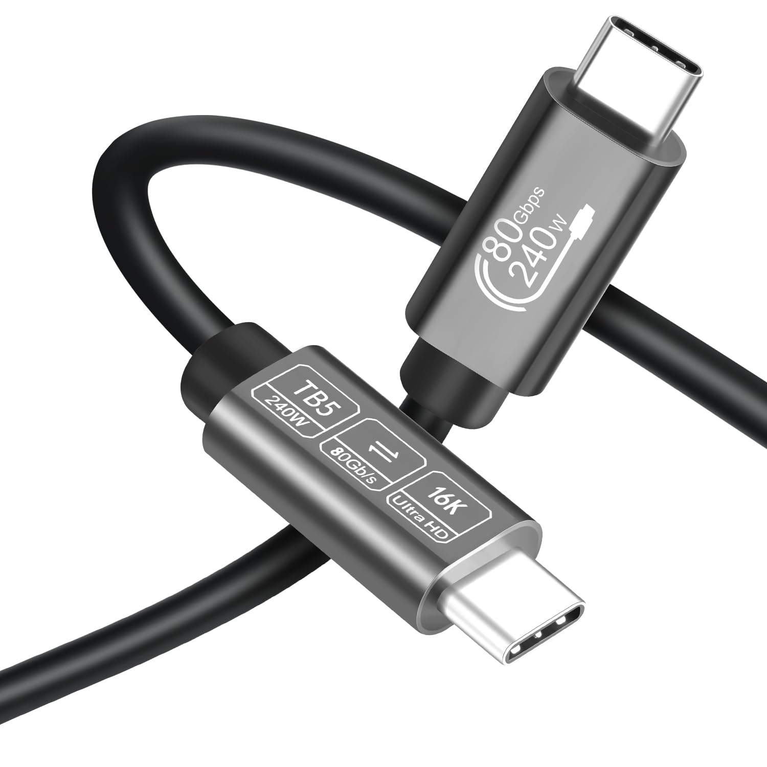 ConnBull Thunderbolt 5 kabels, 1,8 m, 240 W oplaadkabel, 80 Gbps, datakabel, 16 K/ 8K display, USB C naar USB C-kabel voor laptops, monitor, dock enz
