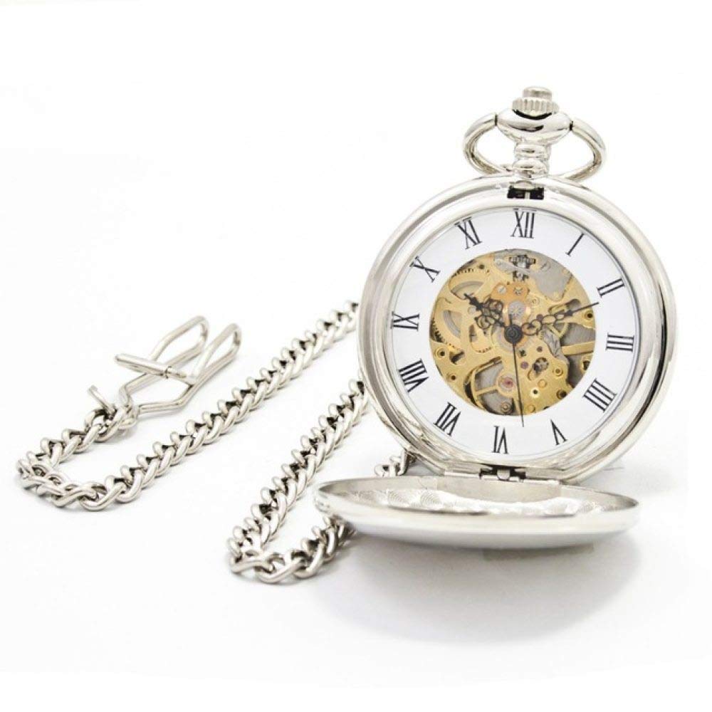 Zegarek kieszonkowy moda srebrny gładka stal Steampunk mechaniczny zegarek kieszonkowy mężczyźni kobiety naszyjnik wisiorek zegarek, PJX003 (srebrny)