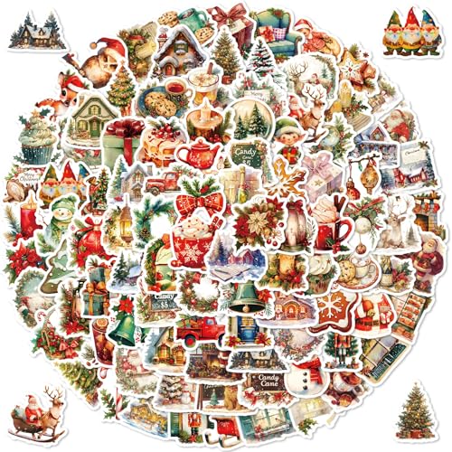 AIONLUX 100PCS Christmas Theme Stickers Non-Fading Vinyl Waterproof Holiday Stickers for Water Bottles Cards and laptops Holiday Gifts for Kids and Teenagers The Favorite for Christmas Parties