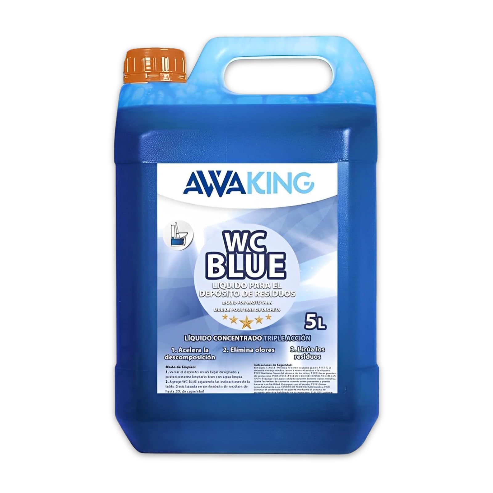 AWAKING Liquido WC Quimico Blue 5L | liquido wc quimico caravana con acción desodorizante azul | Para wc portatil, autocaravana y camper | Uso fácil y duradero