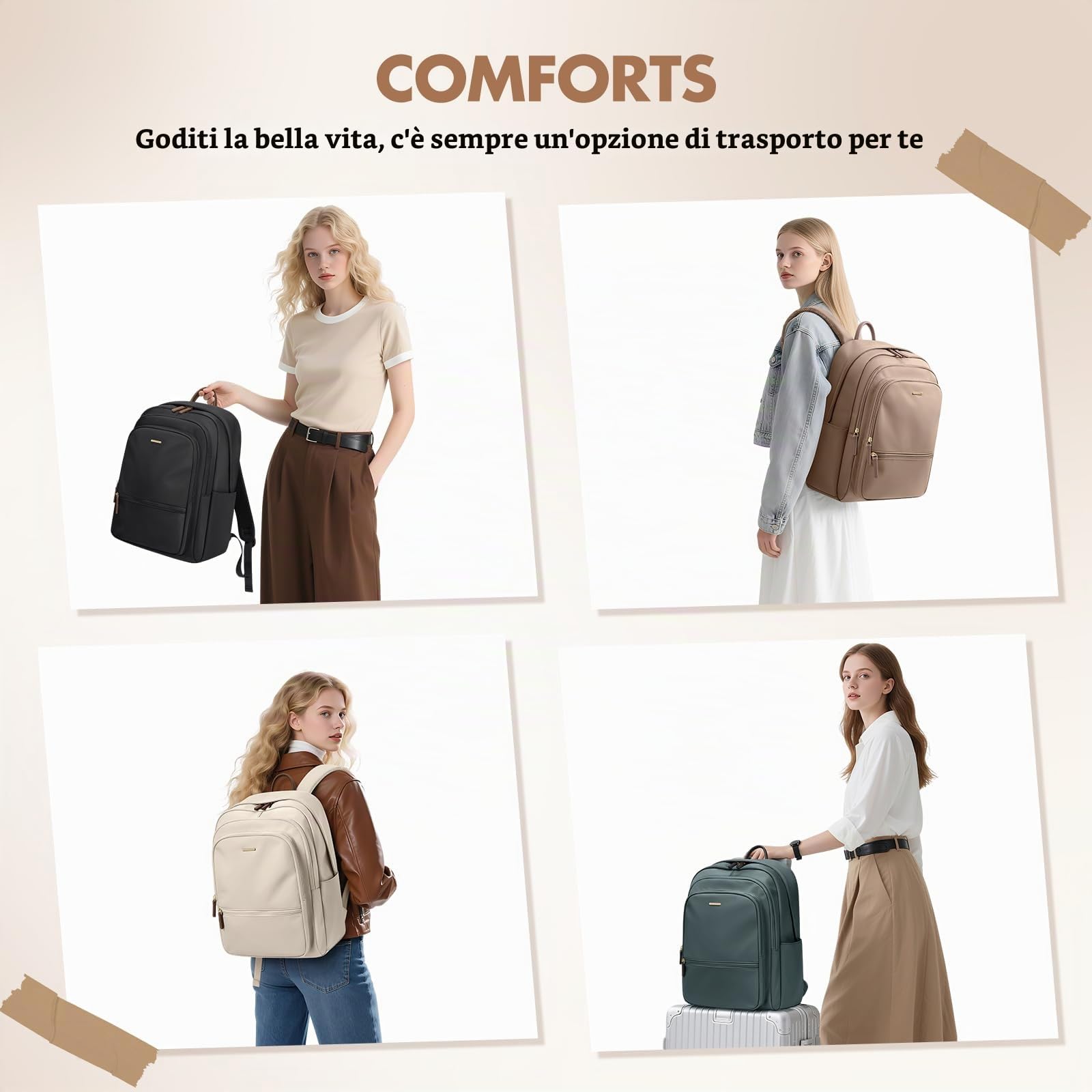 GOLF SUPAGS Grande Capacità Zaino per PC Portatile da 15.6 Pollici, Zaino da Viaggio Multifunzionale da Donna, Zaino per Lavoro Scuola