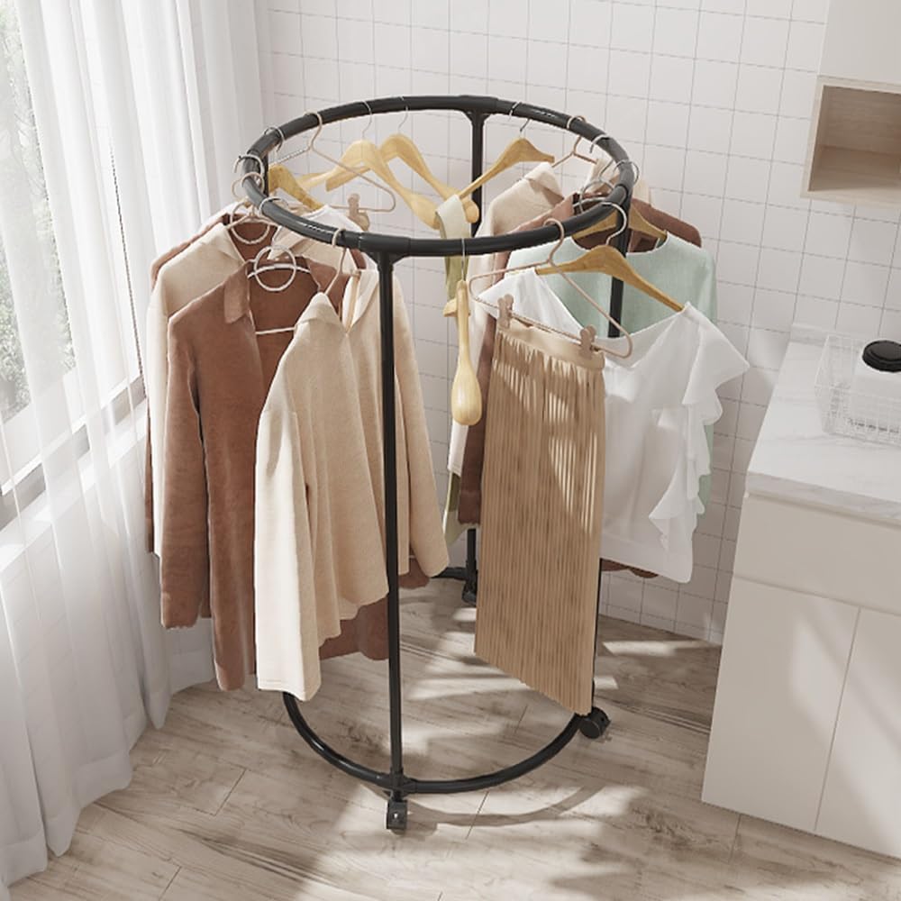 Portant à vêtements Rond sur Pied en Acier avec Roulettes 75x75x130 cm Blanc