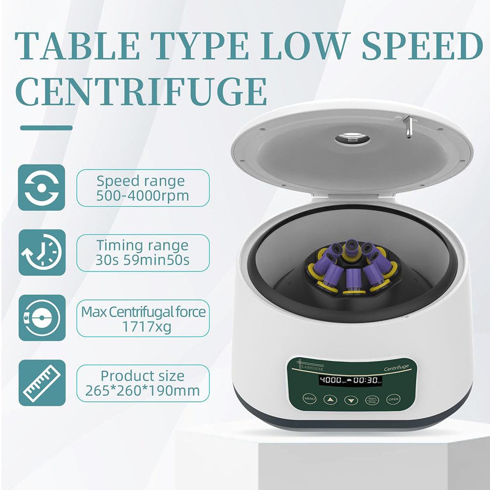 Centrifuga da Laboratorio, per 8 Provette per Prelievo di Sangue da 2/5/10 Ml, 4 Provette per Centrifuga da 15 Ml, Timer da 30 S a 59 Min, velocità Regolabile, per Esperimenti LC-400PRO
