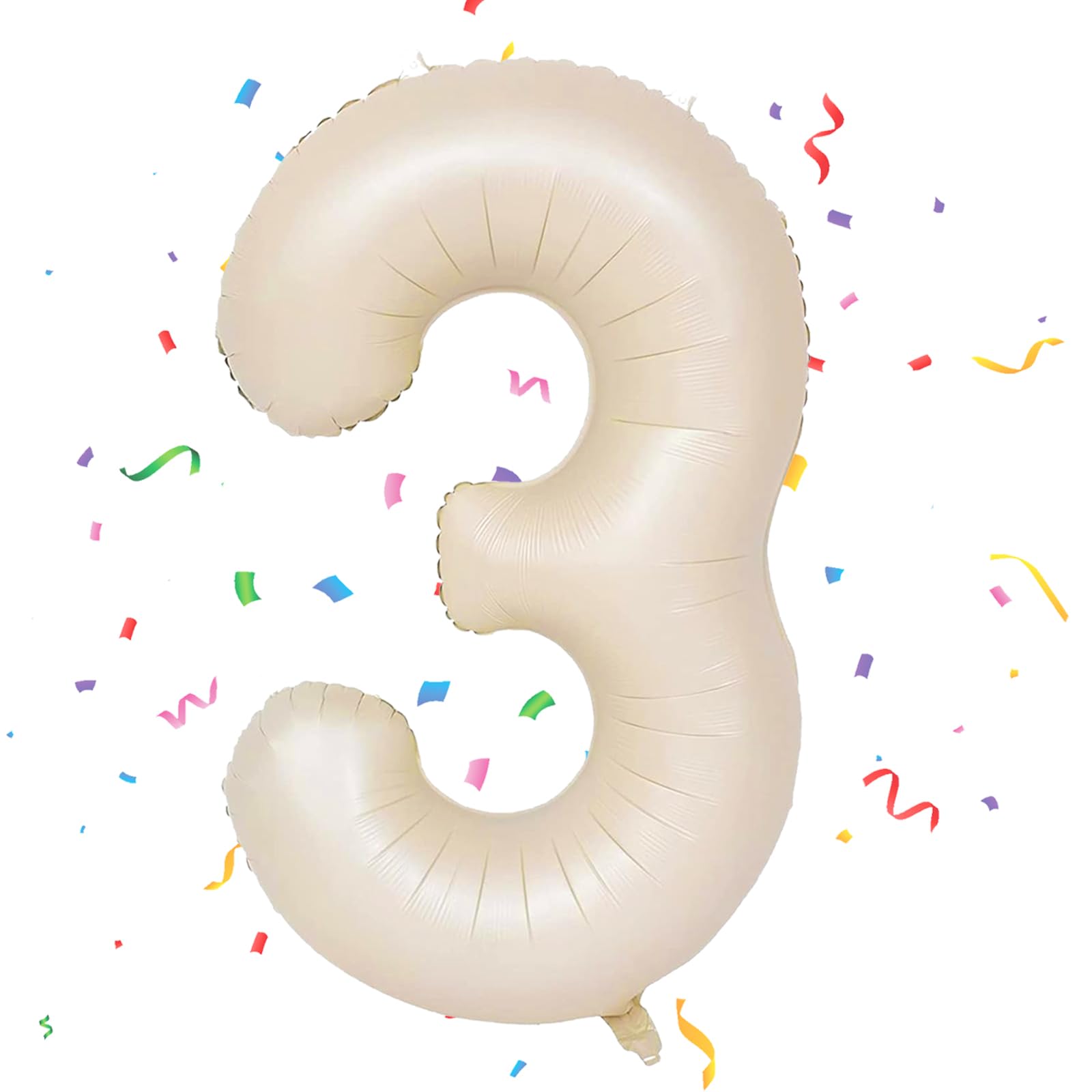 Number 3 Balloons Beige, 40inch Large 3 Balloon Helium Balloons,Self Inflating Foil Nmber Balloon 3 Balloons for 3rd Birthday Decorations Boys Girls Birthday Anniversary Decorations — image 1