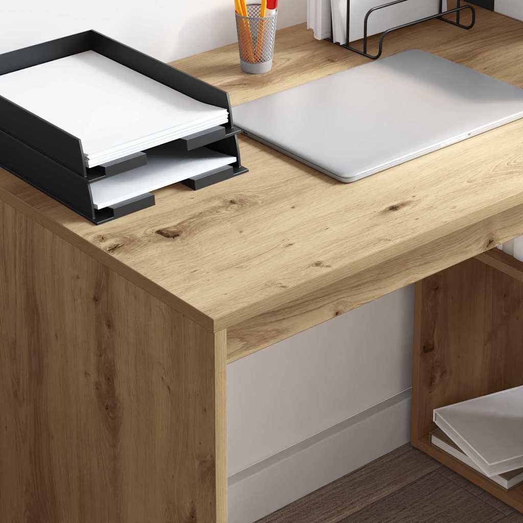 Scrivania PC Rovere Artigianale Legno Ingegnerizzato 108x55 cm | Tavolo moderno con rialzo per monitor e vano CPU, ideale per ottimizzare lo spazio nello studio o in camera.