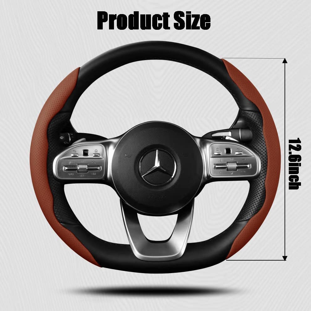 Image of AutoBizarre Car Anti Skid Non Slip Rust Brown Leather Steering Wheel Grip Covers Decoration Universal for All Cars - Set of 2 pcs
